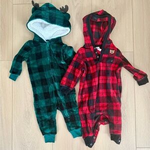 Pair of Fleece Hooded Playsuits (Size 6-12m)